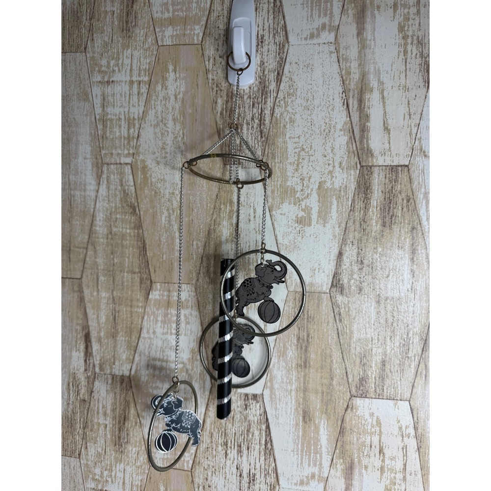 Whimsical Elephant Hoop Mobile Wind Chime Circus Decor Hanging Art